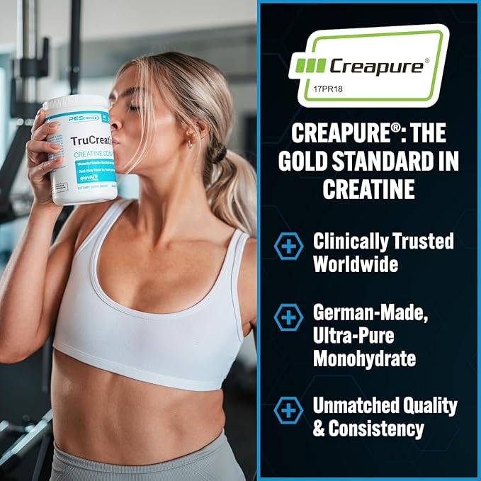 PEScience TruCreatine+ Creapure Creatine Monohydrate Powder, Micronized Creatine with ElevATP, 5g Per Serving, for Men & Women, Supports Muscle Growth, Strength & Recovery, 90 Servings