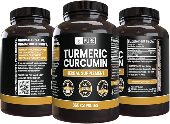 PURE ORIGINAL INGREDIENTS Turmeric Curcumin (365 Capsules) No Magnesium Or Rice Fillers, Always Pure, Lab Verified