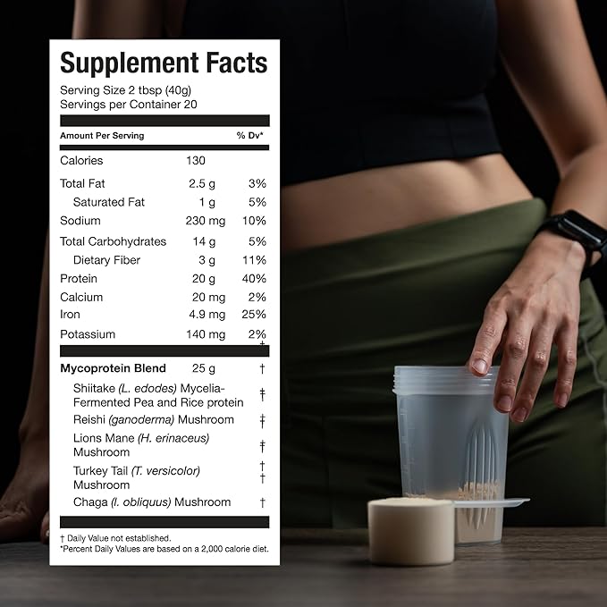 Mycoprotein Mushroom Protein Powder - Vegan Protein, Plant Based, Superfood, Master Blend of Chaga, Reishi, Turkey Tail, Shiitake, Lions Mane - Vanilla (1.76 lb)