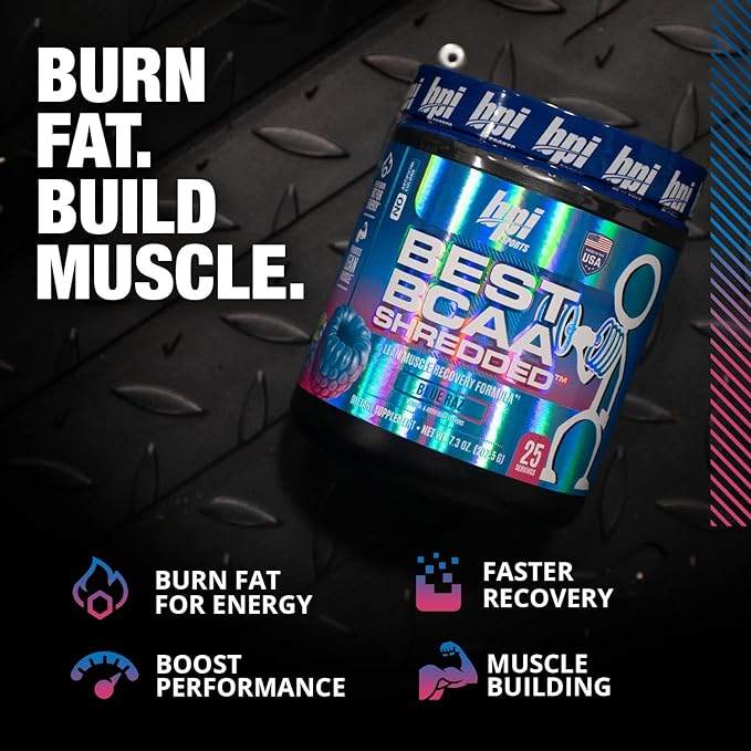 BPI Sports Best BCAA Shredded Caffeine-Free Thermogenic Recovery Formula BCAA Powder Lean Muscle Building Accelerated Recovery - Hydration - Blue Raspberry- 25 Servings - 9.7 Ounce