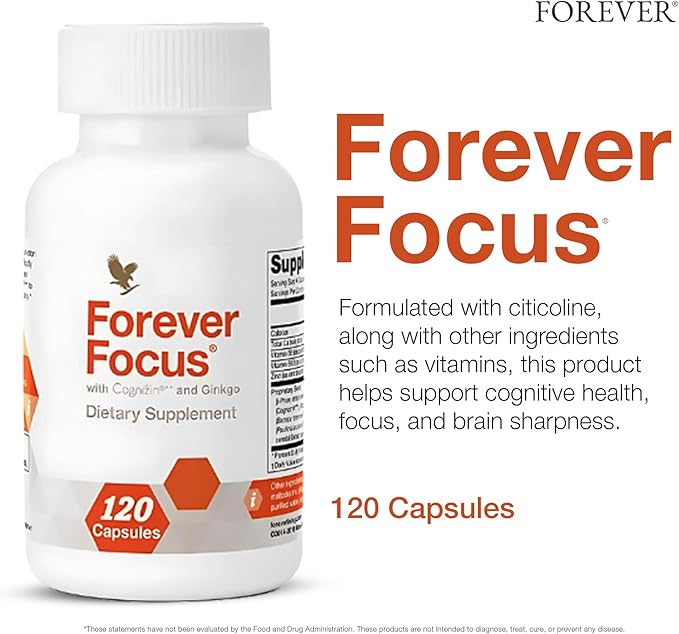 Forever Living - Forever Focus - Brain Clarity and Focus with Cognizin, Bacopa and Vitamins - for Students, Professionals and Seniors - 120 Capsule