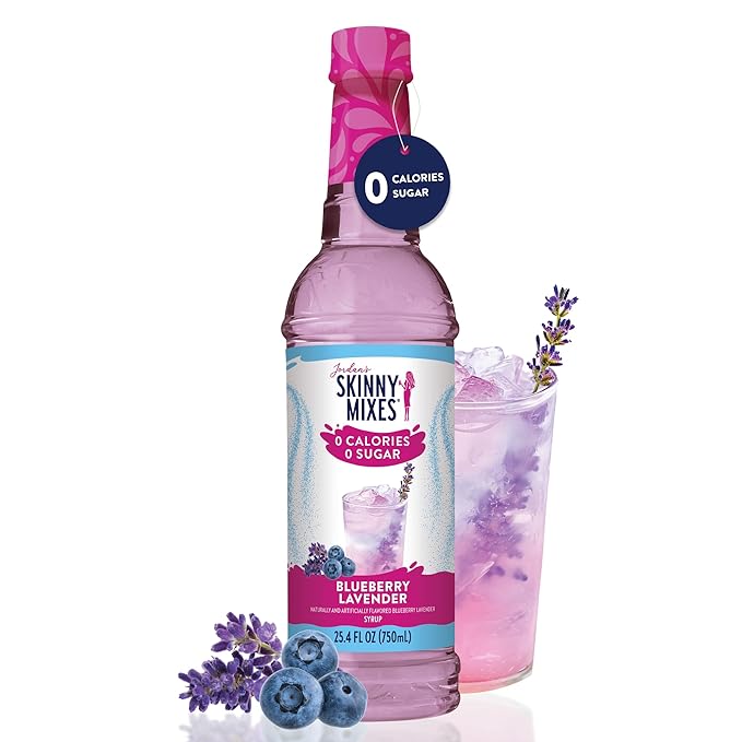 Jordan's Skinny Syrups Sugar Free Coffee Syrup, Blueberry Lavender Flavor Drink Mix, Zero Calorie Flavoring for Latte, Lemonade, Food and More, Gluten Free, Keto Friendly, 25.4 Fl Oz, 1 Pack