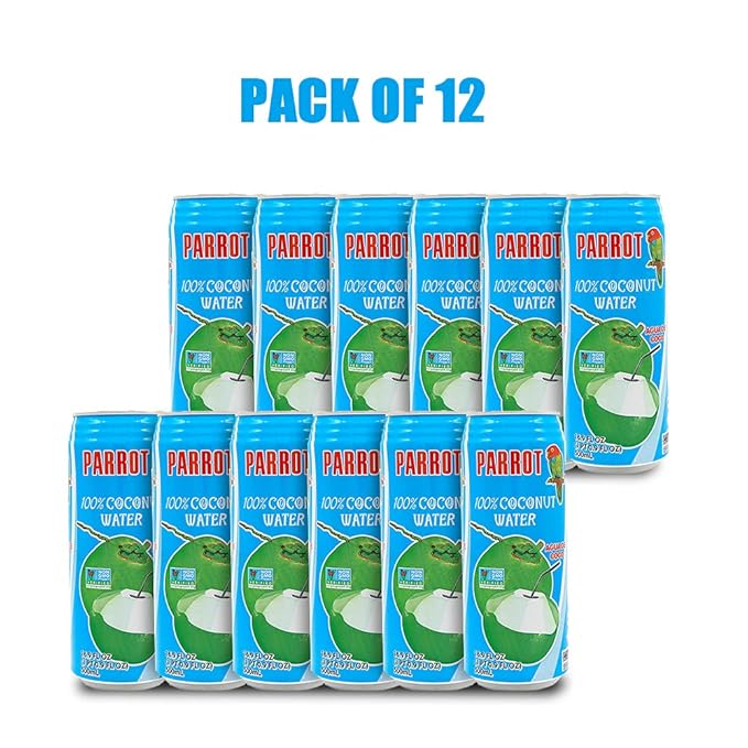 Parrot Brand Coconut Water No Pulp 490ml 16.6 fl. oz.100% Juice Refreshing Coconut Taste Natural Essential Plant Based Non-GMO Electrolytes Antioxidant Low Calorie Hydrating(Pack of 12)