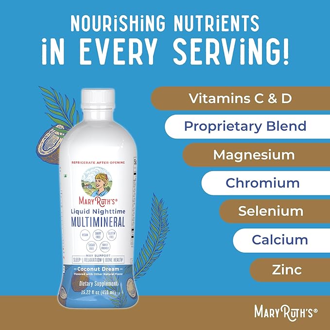 MaryRuth's Liquid Nighttime Multimineral | NO Melatonin | Bedtime Routine | Magnesium Citrate | Calcium | Zinc | Vitamin D3| Available in 4 Flavors | Vegan | Sugar Free | Gluten Free | 15.22 Oz