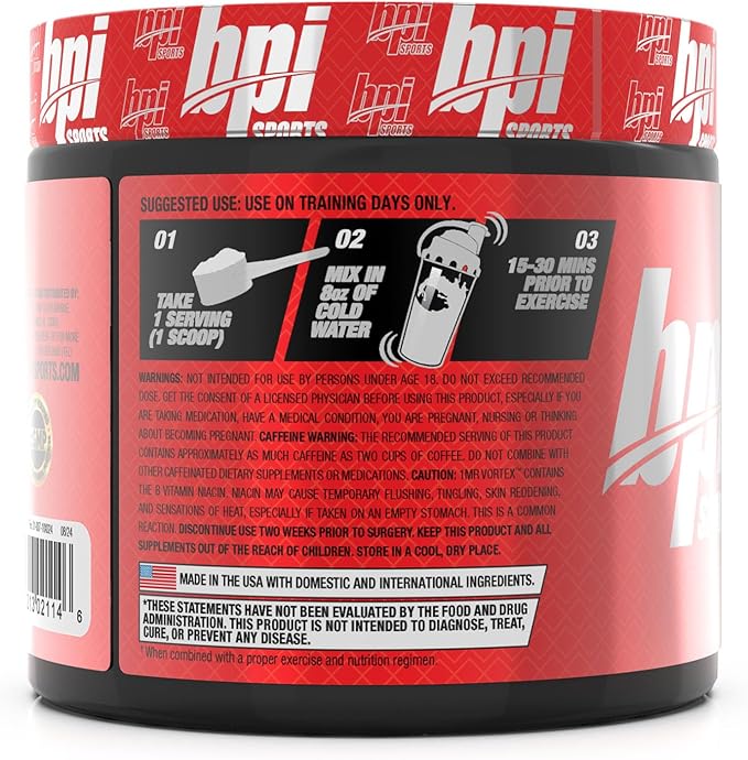 BPI Sports 1.M.R Vortex Pre Workout Powder – Snow Cone Flavor – 50 Servings – High Stim Preworkout for Men & Women with Glycerol, Caffeine, Niacin, and Herbal Extracts – Energy, Focus & Endurance