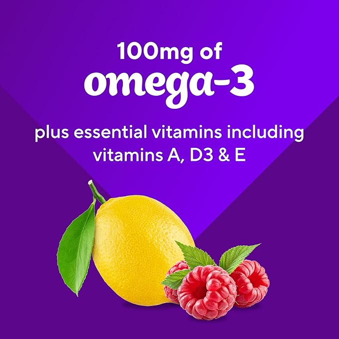 Vitafusion Omega-3 Gummy Vitamins, Berry Lemonade Flavored, Heart Health Vitamins(1) With Omega 3 EPA/DHA and Vitamins A, C, D and E, America’s Number 1 Vitamin Brand, 60 Day Supply, 120 Count