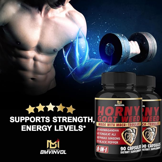 BMVINVOL 2Packs Horny Goat Weed Capsules - 180 Capsules for 6 Month Supply - Maca, Ginseng, Tribulus Terrestris, Ashwagandha