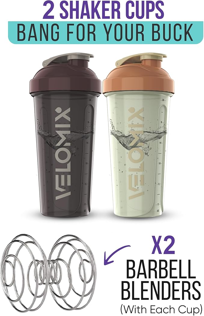-2 Pack- 28 oz Protein Shaker Bottles for Protein Mixes - 2x Wire Whisk | Leak Proof Shaker Cups for Protein Shakes | Protein Shaker Bottle Pack | Shakers for Protein Shakes-Mixed Color