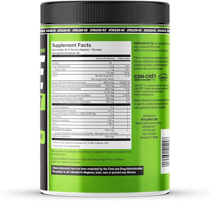 X-CITE Pre-Workout by ATHLEAN-X - Enhanced Formula with Beta-Alanine, Creatine & Caffeine for Ultimate Energy, Endurance, Focus & Muscle Pump, NSF Certified (22 Servings, Sour Gummy Bear)