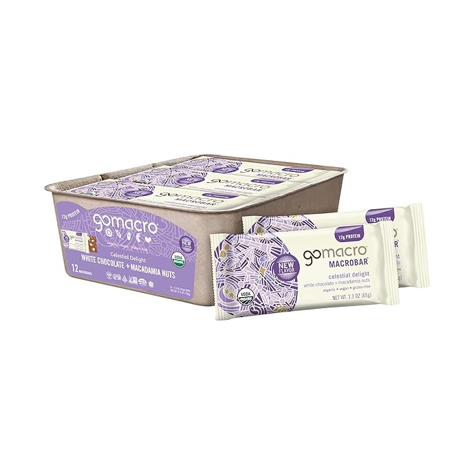 GoMacro MacroBar Organic Vegan Protein Bars - White Chocolate + Macadamia Nuts (2.3 Ounce Bars, 12 Count)