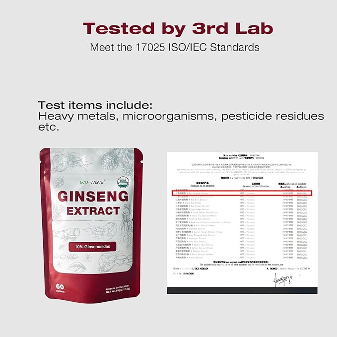 ECO-TASTE Ginseng Root Extract Powder-Korean Panax for Smoothies, Coffee or Drinks, 10% Ginsenosides, 60g (60 Servings)