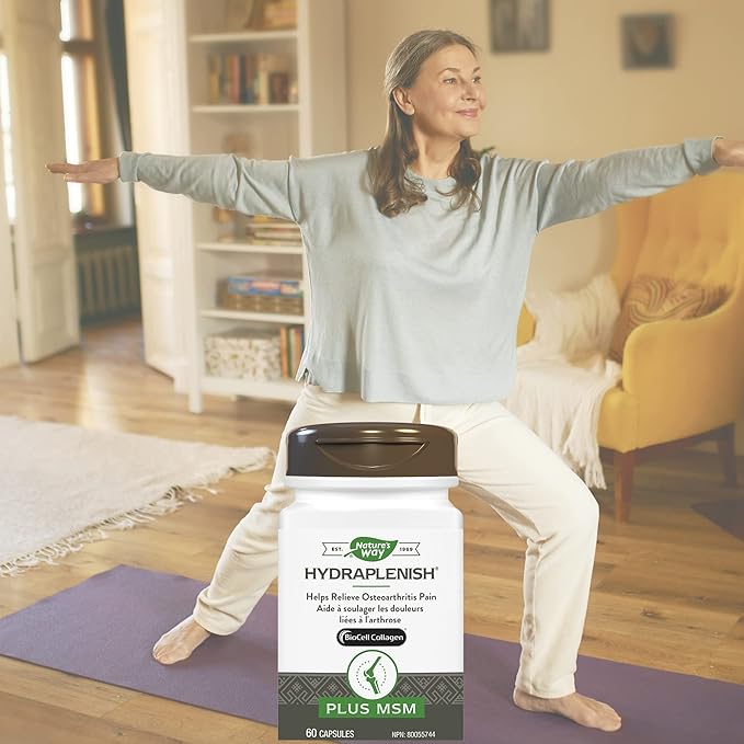 Nature’s Way Hydraplenish, with Unique BioCell Collagen, Hyaluronic Acid, OptiMSM, Supports Healthy Hair, Skin and Nails*, 60 Capsules (Packaging May Vary)