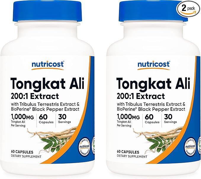 Nutricost Tongkat Ali 1,000mg, 60 Caps (2 Bottles) - 30 Servings Per Bottle, Veggie Caps, Non-GMO, Gluten Free