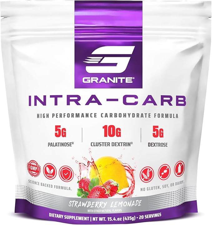 Granite Intra Carb Powder, Strawberry Lemonade Flavor, High-Performance Carbohydrate Blend with Cluster Dextrin, Palatinose, & Dextrose, Supports Energy and Training (20 Servings)