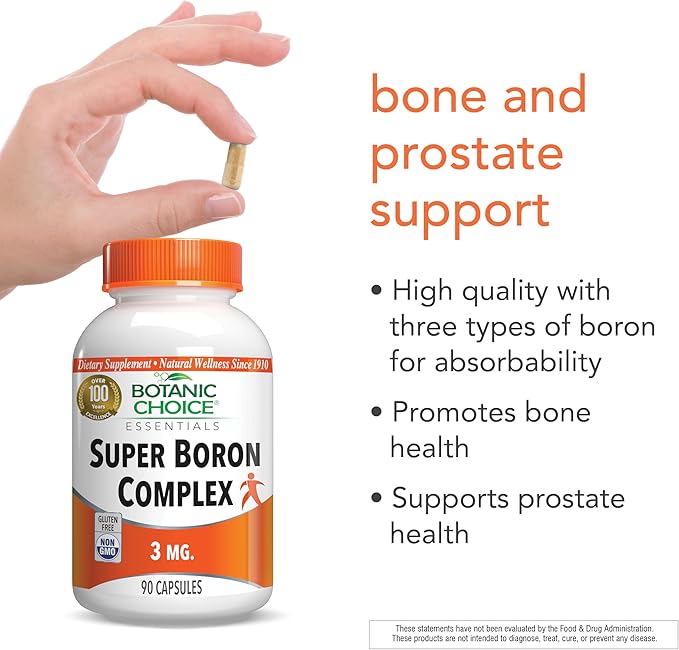 Botanic Choice Super Boron Complex (3mg) - Promotes Bone & Prostate Health by Metabolizing Calcium & Magnesium - 3 Forms of Boron for Men & Women - 2 Pack