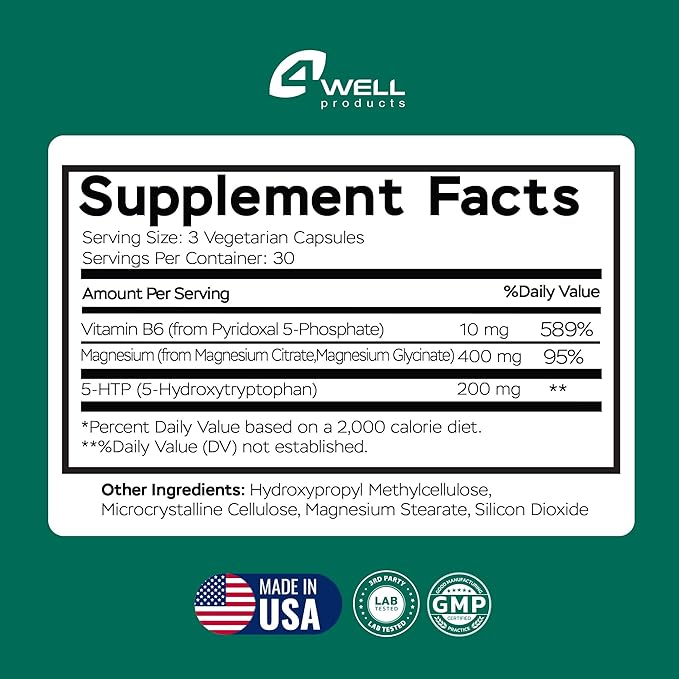 Advanced Magnesium Complex 610Mg - Magnesium Glycinate & Citrate with Vitamin B6 for 3X Absorption & 5-HTP - for Nerves, Bones, Muscles Health & Energy Support - Vegan - Non-GMO - 90 Capsules