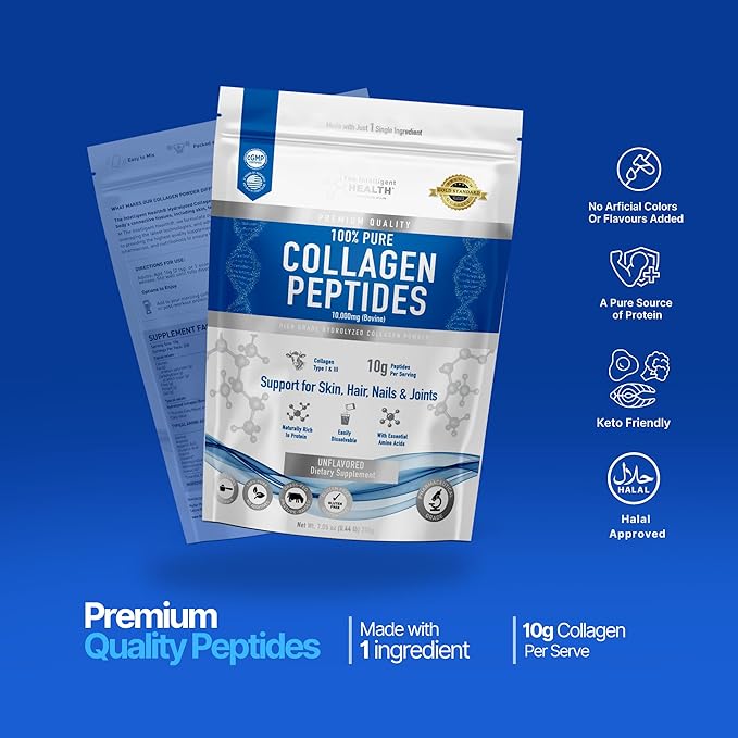 Hydrolyzed Collagen Peptides Powder, Grass Fed, High Protein, Unflavored, Gluten-Free, Paleo & Keto Friendly, 10g per Serving (200g) Supports Skin, Hair, Nails, Joints, & Bones