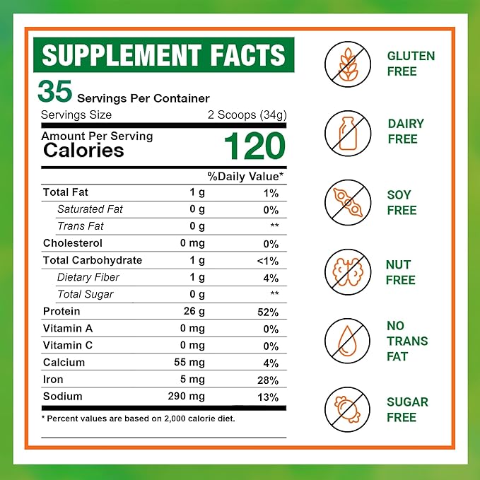 Zammex Organic Pea Protein Powder, 26g Proteins Per Serving,Plant Based 100% Vegan Canada Pea Powder, Gluten Free, Non-GMO,No Additives,Easy to Digest, 2.62lbs, Natural Flavor