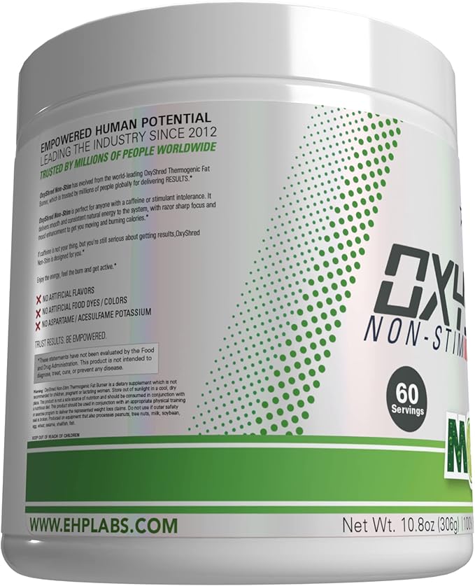 EHP Labs OxyShred Non Stimulant Pre Workout Powder - Stim Free Pre Workout, Caffeine Free Preworkout for Men & Women - Non Stim Preworkout - Sugar Free Energy Powder - Mojito, 60 Servings