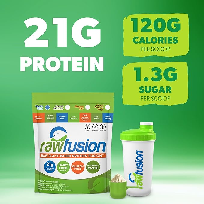 Rawfusion Vegan Protein Powder, Vanilla Bean – 30 Servings, 21g Plant-Based Protein, Low Net Carbs, Non-Dairy, Gluten-Free, Soy-Free, Kosher, Non-GMO, 2.06lbs