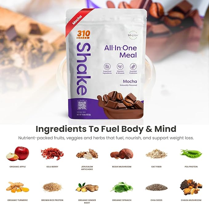 310 Nutrition All-In-One Meal Replacement Shake-Superfood Protein with Fiber, Probiotics & Adaptogens โ Low Carb, Vegan, Keto & Paleo Friendly - ๐ฎ๐ด ๐ฆ๐ฒ๐ฟ๐๐ถ๐ป๐ด๐ ๐ ๐ผ๐ฐ๐ต๐ฎ