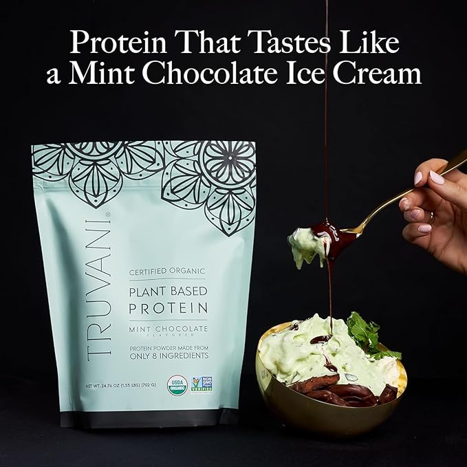 Truvani Vegan Pea Protein Powder | Mint Chocolate | 20g Organic Plant Based Protein | 10 Servings | Keto | Gluten & Dairy Free | Low Carb | No Added Sugar