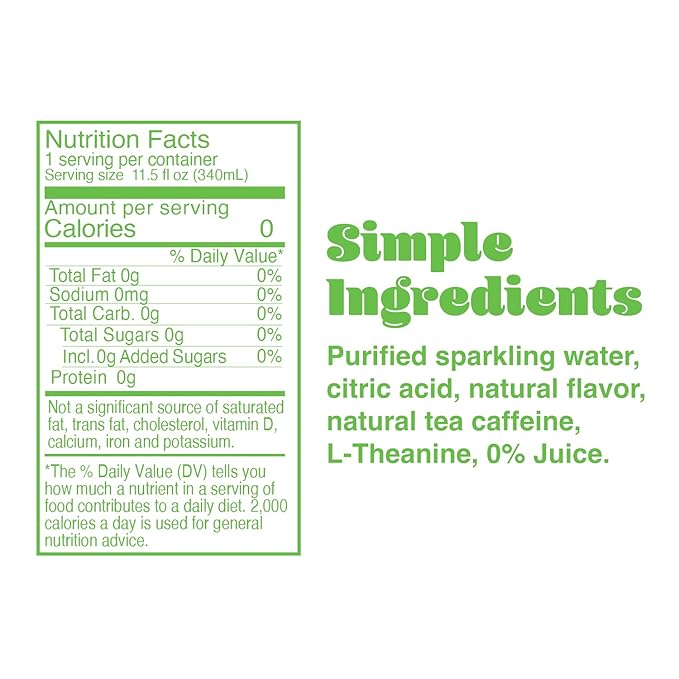 PHOCUS Energy Drink, Lemon Lime Sparkling Water, 75mg Natural Caffeine Plus L-Theanine, Zero Sugar, Zero Calories, No Artificial Sweeteners, 11.5 fl oz Cans (Pack of 12)