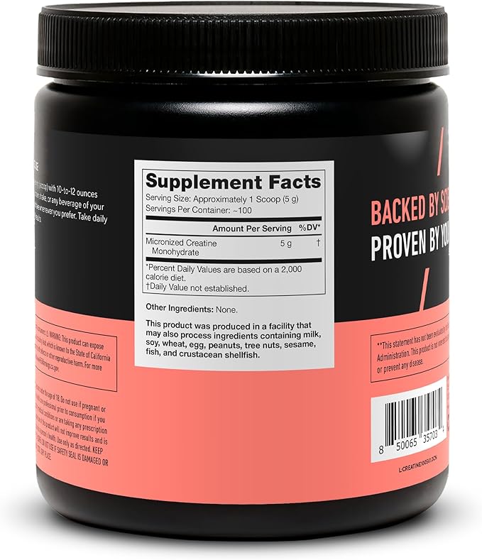 LEGION Micronized Creatine Monohydrate Supplement - Clean Creatine Powder for Muscle Gain & Post Workout Recovery - Micronized Creatine Supplement for Maximum Absorption (100 Servings, Unflavored)