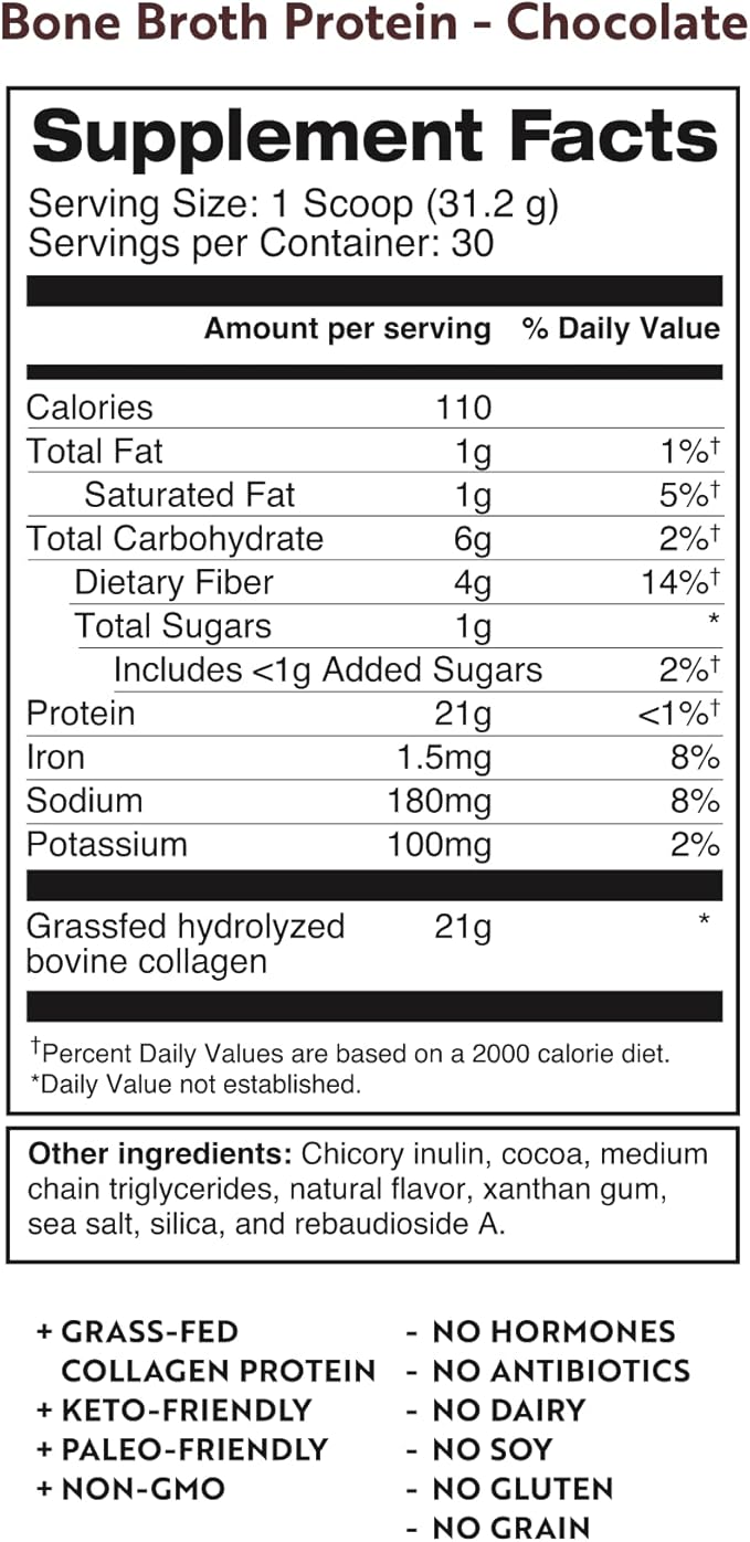 Dr. Kellyann Keto Bone Broth Protein Powder Chocolate - Protein 21g, 2g Net Carbs - Grass Fed Hydrolyzed Collagen - Sugar, Gluten and Dairy Free, Paleo, Keto Protein Shakes (30 Servings)