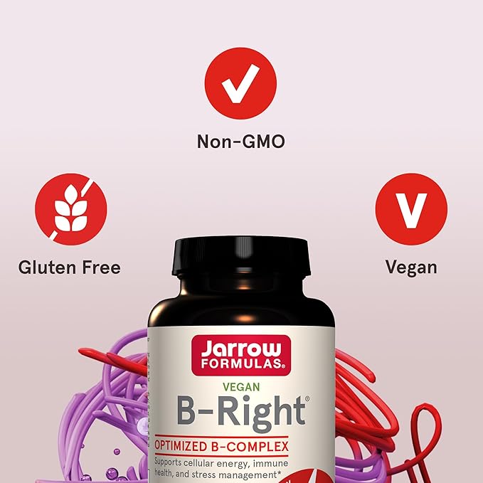 Jarrow Formulas B-Right,Optimized B Complex Featuring VIT B1,B2,B5,B6,B12 and B9 to Support Cellular Energy,Immune Health and Stress Management,100 Veggie Caps,Up to a 100 Day Supply, Pack of 12