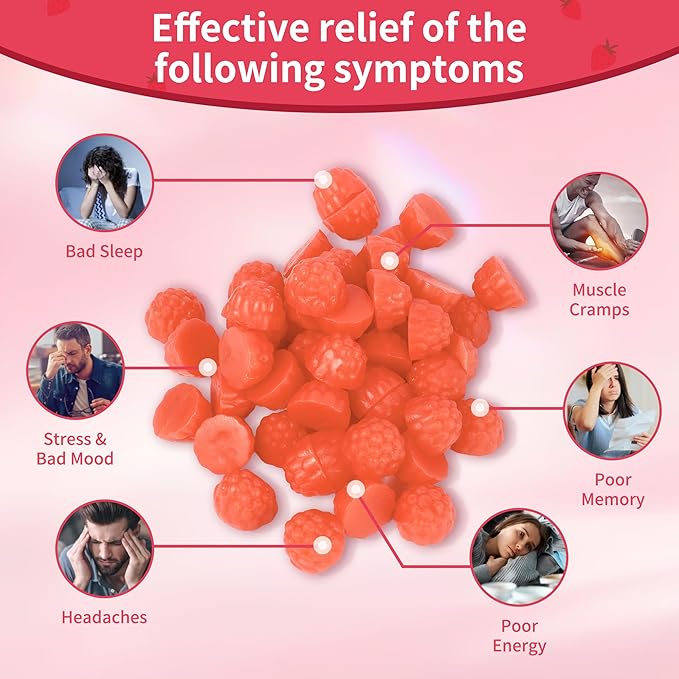 Magnesium Glycinate Gummies 1000mg - Sugar Free Magnesium Potassium Supplement with Vitamin D, B6, CoQ10 for Calm Mood & Sleep Support - 120 Strawberry Gummies -2 Pack