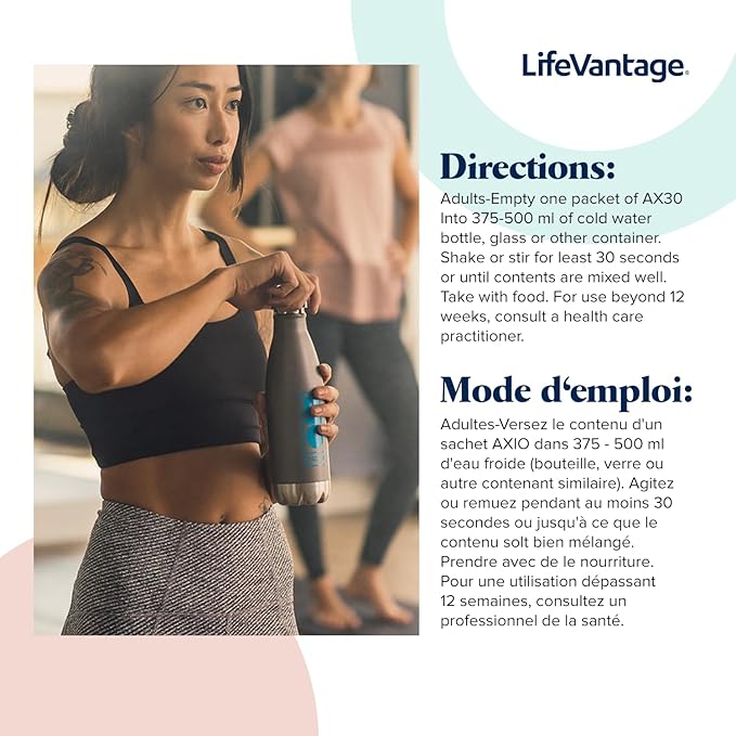LifeVantage - AXIO - Regular Energy Drink Powder, Red Raspberry - with B Vitamins, DMAE, L-Theanine, Quercetin, Green Tea and Pine Bark - 30 Packets