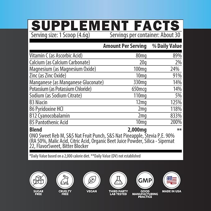 Electrolytes Powder - Electrolyte Drinks for Hydration, Vitality, Immunity and Endurance - Hydration Powder with Vitamins, Calcium, Magnesium, Manganese and Zinc - Hydrating Drinks 30 Servings