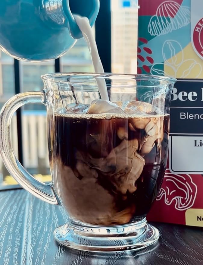 Mushroom Coffee by Herbal Hive Bee Focused Includes Adaptogens Reishi, Lion's Mane, and Chaga Superfood Low Acid Instant 30 Servings (3.5 oz, Dark Roast)