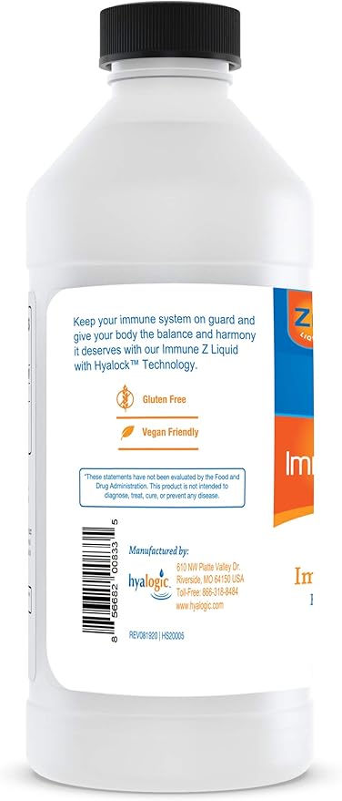 Hyalogic Liquid Zinc Supplement for Immune Support (4 Oz) - Daily Mineral Support Enhanced w/Hyaluronic Acid for Hydration – Immune Zinc Liquid for Men and Women – Gluten Free, Cruelty Free