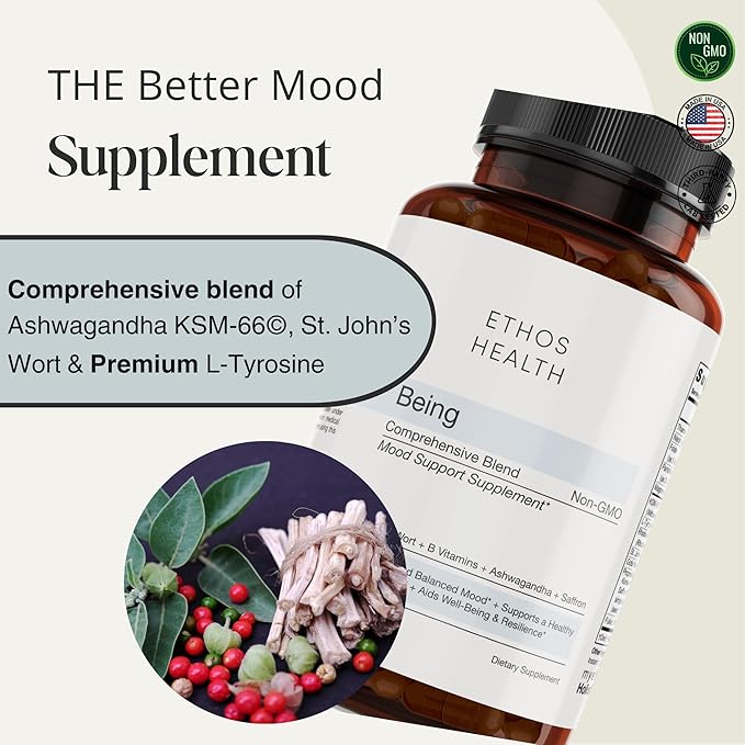 Dr. Scott’s Mood Support Supplement with KSM-66 Organic Ashwagandha Extract, St John’s Wort, Rhodiola Rosea, Saffron, Panax Ginseng, Gotu Kola, Doctor-Formulated, Non-GMO,Gluten-Free 60 Vegan Capsules