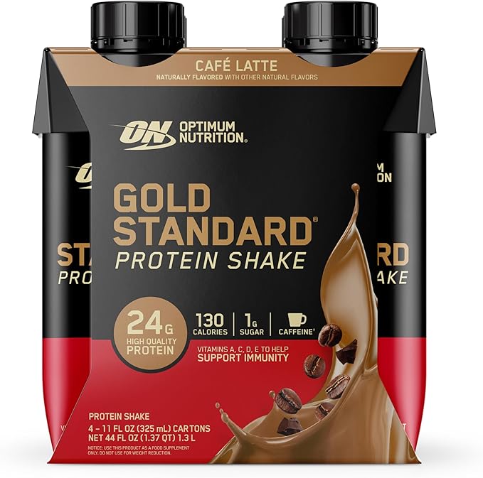 Optimum Nutrition Gold Standard Protein Shake, 24g Protein, Ready to Drink Protein Shakes, Gluten Free, Cafe Latte, 11 Fl Oz (Pack of 12)