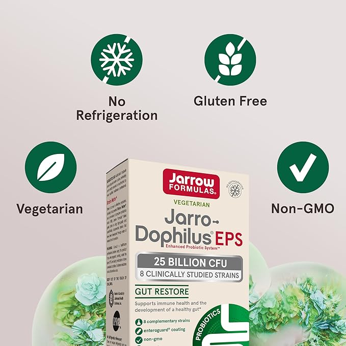 Jarrow Formulas Probiotics for Women and Men Digestive Health - Probiotic Nutritional Supplements, Gut Health, 25 Billion CFU, Jarro-Dophilus, 60 Capsules, 60 Day Supply