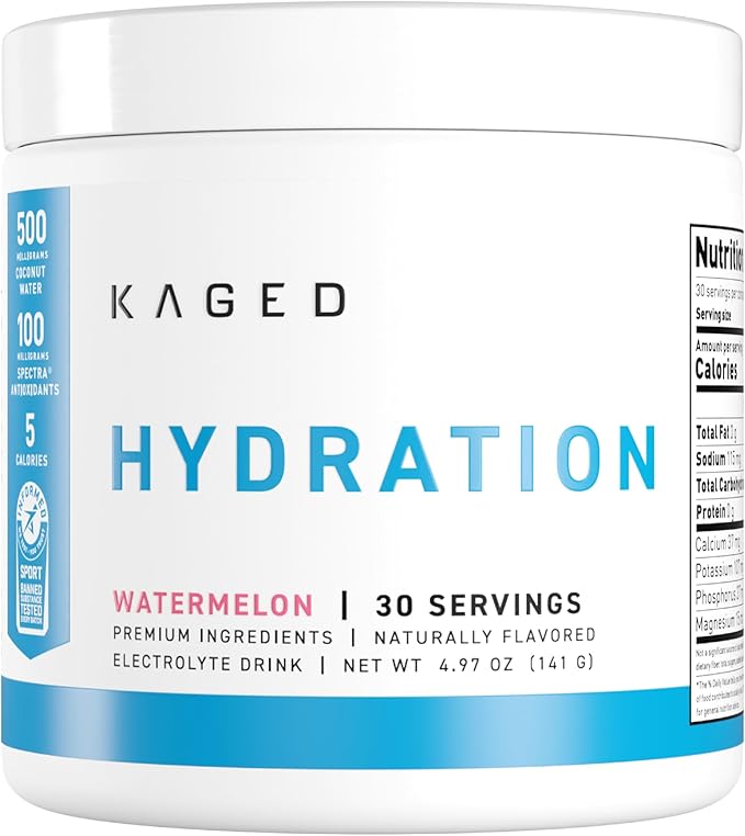 Kaged Electrolyte Hydration Powder | Hydracharge Watermelon | Sports Drink for Men and Women | Pre, Post, Intra Workout Supplement | 30 Servings