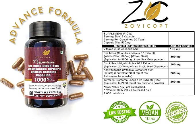 Premium lrish Sea Moss Extract Capsule with Ashwagandha Turmeric Black Seed & Vitamin C 60 - Capsule for 1 Month