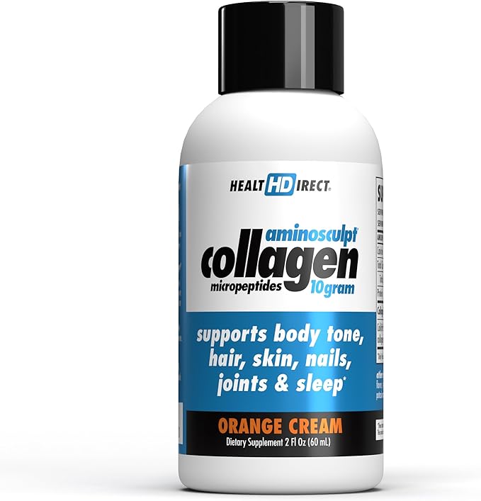 HEALTH DIRECT – Medical-Grade Liquid Collagen Shots – AminoSculpt Sugar-Free – Orange Cream – 12 Servings, (12pk, 2oz Shots) – Good for Joints, Bones, & Sleep – Better Hair, Skin & Nails