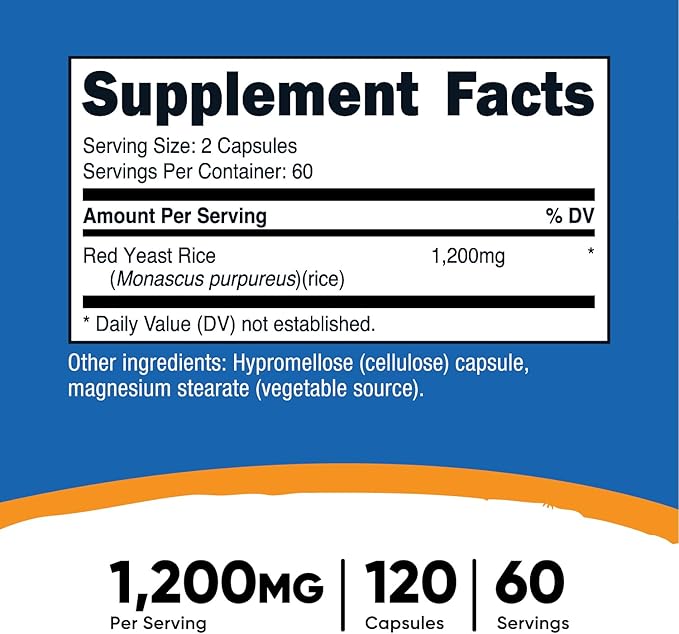 Nutricost Red Yeast Rice 1200mg, 120 Capsules - 60 Serv, Veggie Caps, Non-GMO, Gluten Free