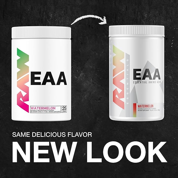 RAW EAA Amino Acids Powder, Watermelon (25 Servings) - Pre Workout Amino Energy Powder for Strength, Endurance, Recovery & Lean Muscle Growth - BCAA Amino Acids Supplement for Men & Women