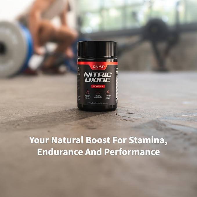 Snap Supplements Nitric Oxide Booster Supplement with L Arginine and L Citrulline Essential Amino Acids and Ginseng Root, Energy, Heart Health, Muscle Growth & Circulation Support, 90 Capsules
