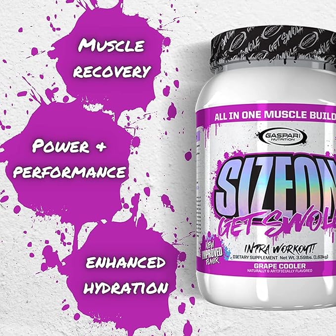 Gaspari Nutrition SizeOn, The Ultimate Hybrid Intra-Workout Amino Acid & Creatine Formula, Increased Muscle Volume & Muscle Recovery (Grape Cooler, 24 Servings)