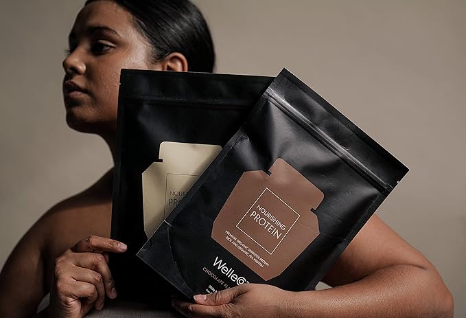 WelleCo Vegan Protein Powder, Gluten Free Premium Organic Sprouted Brown Rice & Pea Protein Blend, 6g Carbs & Dairy Free, for Energy, Muscle Recovery, 16g Protein Per Serving, Chocolate, 35.2oz Pouch