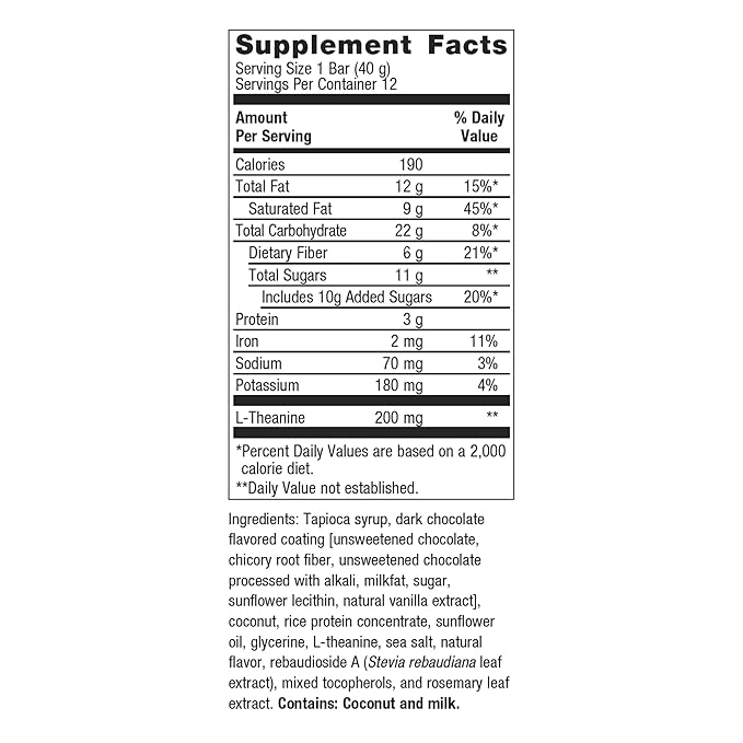 Metagenics Ultra Calm Bar - For Stress Management Support* - With 200 mg L-Theanine - With Iron & Potassium Minerals - 12 Bars