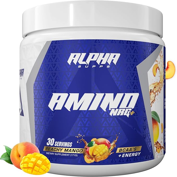 Amino NRG+ BCAA Amino & Energy Recovery Powder - Hydration Blend with Electrolytes - Focus Blend for Optimal Performance Support in Men & Women (30 Servings, Peachy Mango)