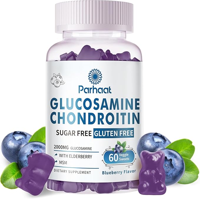 Glucosamine Chondroitin Gummies with MSM & Elderberry Extra Strength - Joint Support, Antioxidant Immune Support Supplement for Adults, Men & Women.Blueberry