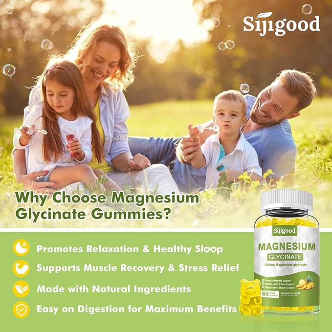 2 Pack Magnesium Glycinate Gummies 600mg, Relaxation & Zzz Support, Magnesium Potassium Supplement for Adults and Kids Sugar-Free, Vitamin C B6 B12 D3 and CoQ10, Pineapple Flavor, 120 Count